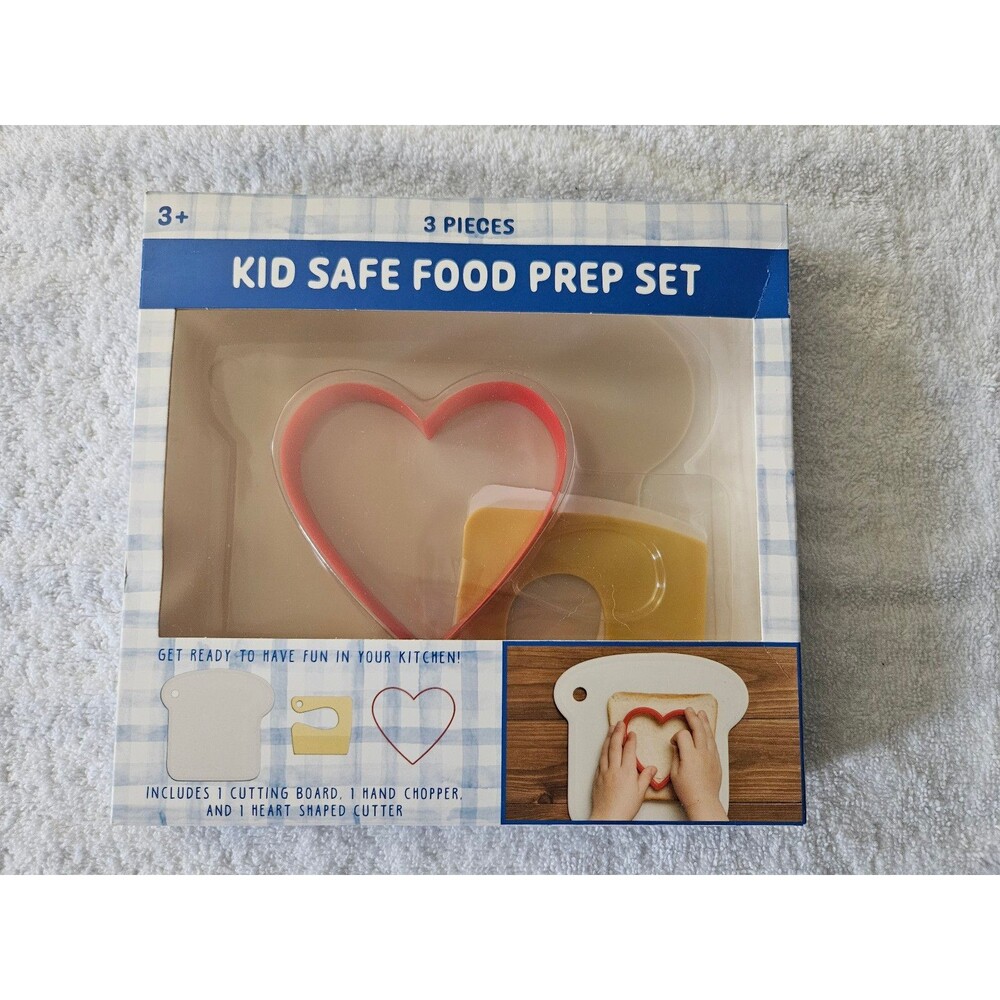 3‑Piece Kid Safe Food Prep Set Cutting Board Hand Chopper Heart Cutter